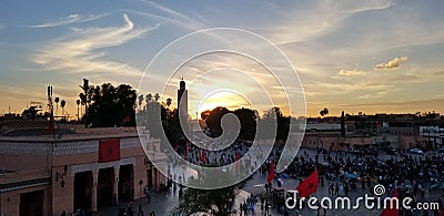 Sunset by Koutoubia Mosque Marrakech, Morocco is the most visited monument Editorial Stock Photo